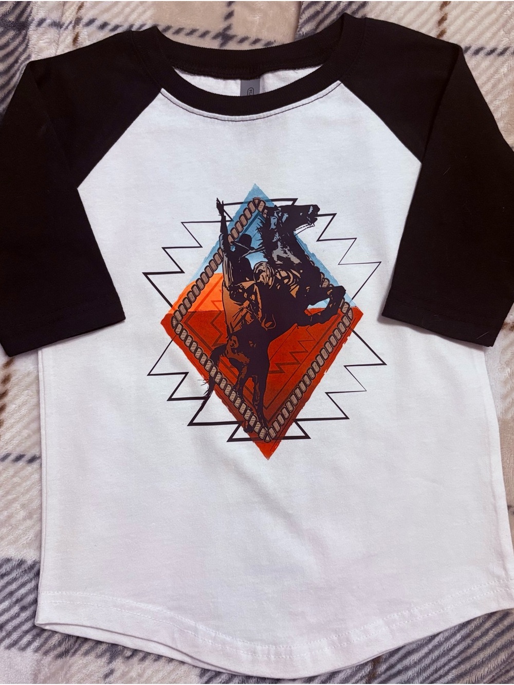 Kids' Black & White Western Rodeo Graphic Raglan Tee